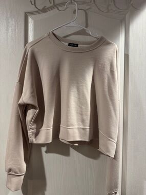 Cropped Neutral Crewneck Sweatshirt - Beige